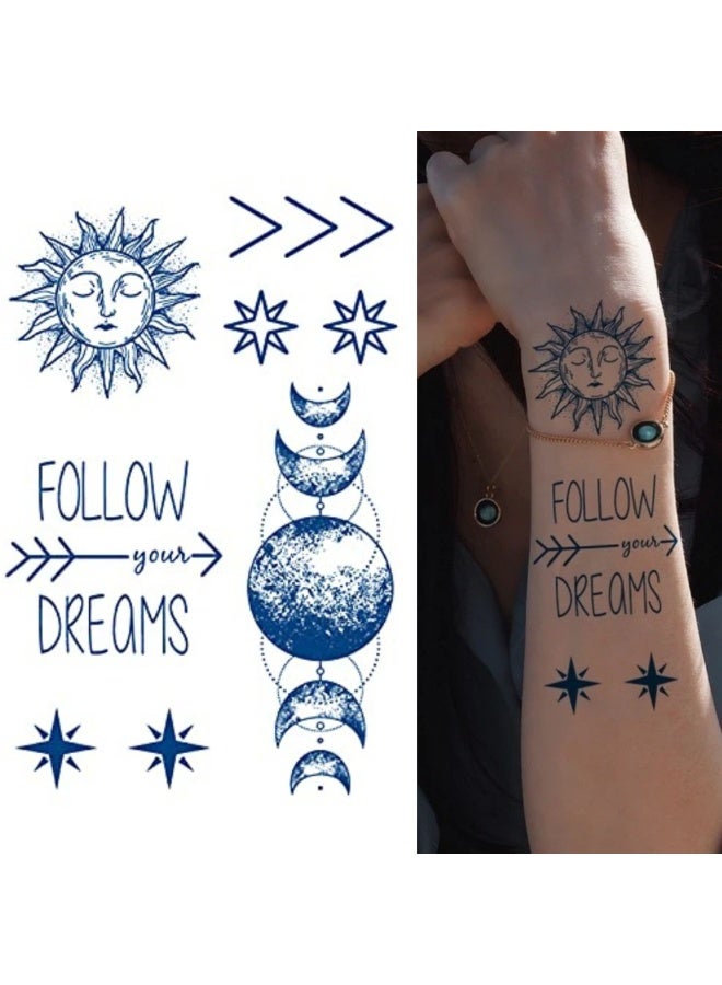 ستيكر تاتو شبه دائم لمدة أسبوعين بتصميم كواكب ونجوم، ورقة كبيرة تدوم أسبوعين للنساء والفتيات والرجال ستيكرات تاتو مؤقت واقعي - Image 1