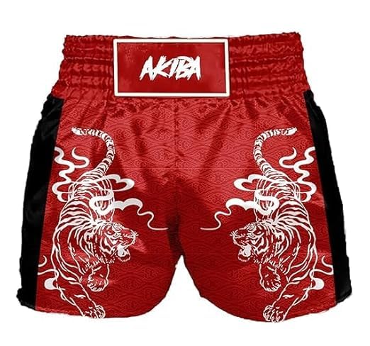 AKIBA Muay Thai Boxing Shorts, Classic for Men and Women, MMA BJJ Gym Kick Boxing (in, Numeric, 36, RED) - Image 2