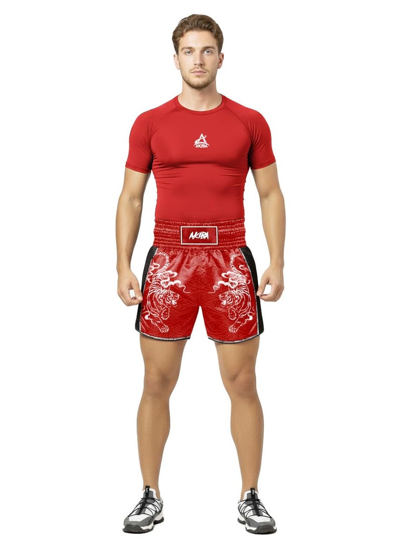 AKIBA Muay Thai Boxing Shorts, Classic for Men and Women, MMA BJJ Gym Kick Boxing (in, Numeric, 36, RED) - Image 1