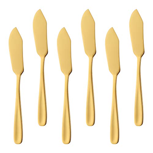 Bisda Stainless Steel Cheese Dessert Knives, Set of 6, Breakfast Butter Knife, Slicer Sandwich Spreader(Gold) - Image 1