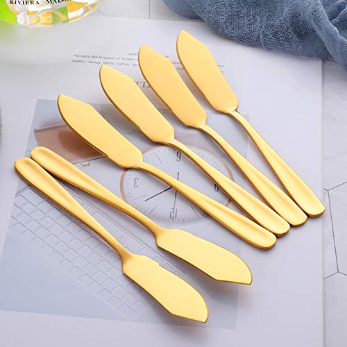 Bisda Stainless Steel Cheese Dessert Knives, Set of 6, Breakfast Butter Knife, Slicer Sandwich Spreader(Gold) - Image 2