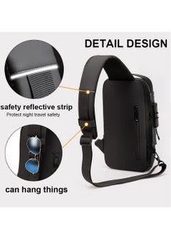 SYOSI Anti Theft Crossbody Sling Bag, Waterproof Chest Daypack with USB Charging Port, Multi-functional Large-Capacity Lightweight Shoulder Bag with Combination Lock, Shoulder Backpack for Men Women, Black  - Image 5