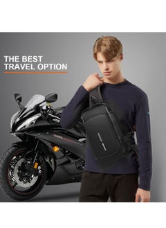 SYOSI Anti Theft Crossbody Sling Bag, Waterproof Chest Daypack with USB Charging Port, Multi-functional Large-Capacity Lightweight Shoulder Bag with Combination Lock, Shoulder Backpack for Men Women, Black  - Image 4