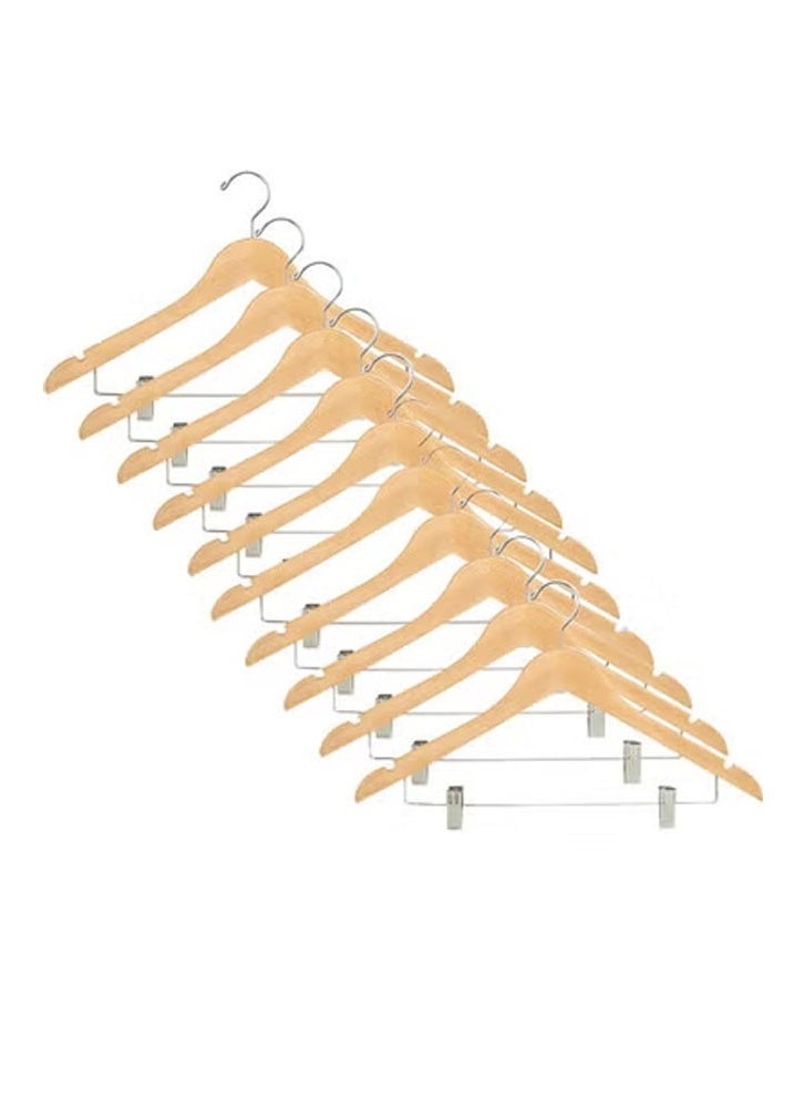 NKX Pack of 10 High Quality Wooden Suit and Pants Rack with Shoulder Notches Hangers - Image 1