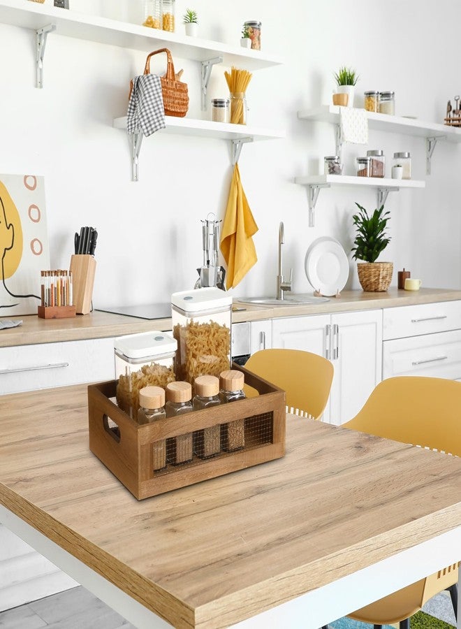 FillTouch مجموعة فيل تاتش من 4 سلال خشبية متداخلة لسطح الطاولة، 4 أحجام، صندوق تخزين خشبي بمقبض وسلك معدني، صندوق منظم خشبي متعدد الأغراض للفواكه والخضراوات، خزانة المطبخ، الحمام (بني داكن، صغير) - Image 4