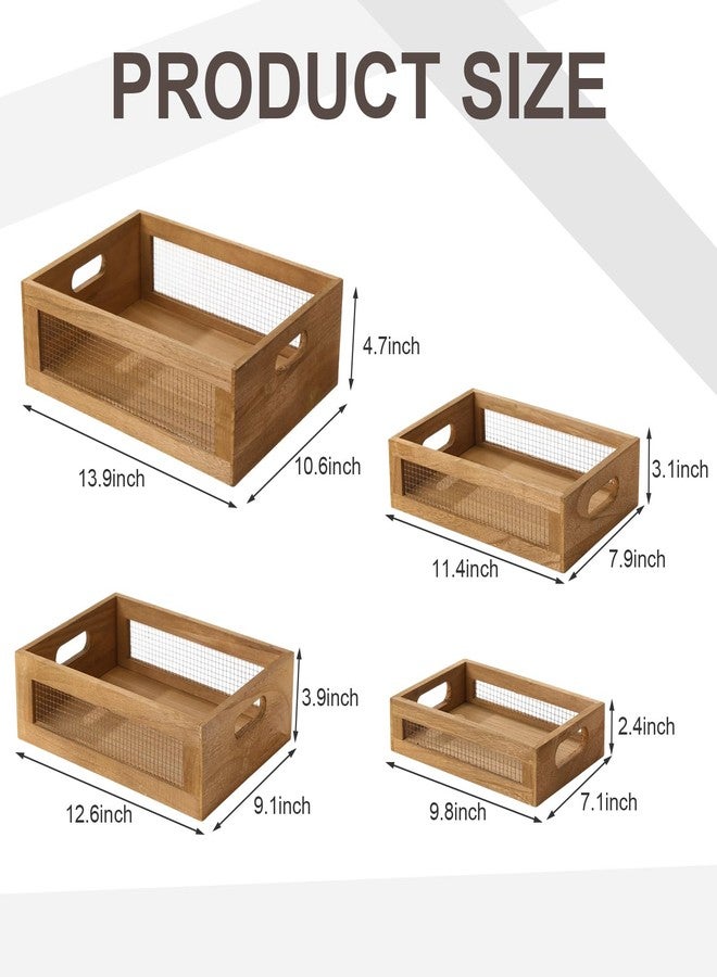 FillTouch مجموعة فيل تاتش من 4 سلال خشبية متداخلة لسطح الطاولة، 4 أحجام، صندوق تخزين خشبي بمقبض وسلك معدني، صندوق منظم خشبي متعدد الأغراض للفواكه والخضراوات، خزانة المطبخ، الحمام (بني داكن، صغير) - Image 2