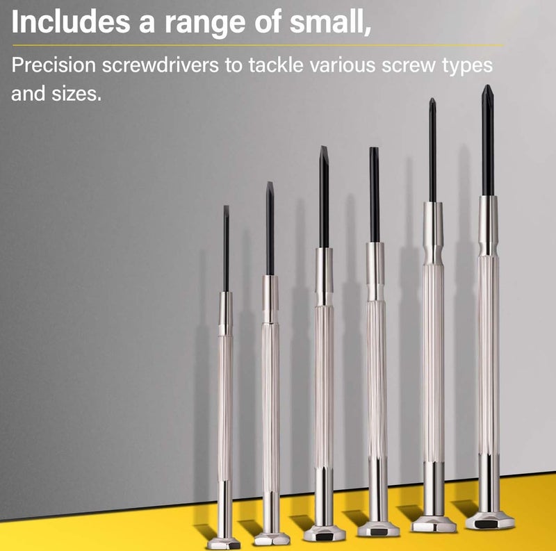 6 Pcs Precision Screwdriver Set with Magnetic Tip Cr-V Material Rotatable Cap Nickel-Plated Handle Carbon Steel Repair Tool Kit for Toys Watches Glasses Instruments (Pack of 1, Silver)  - Image 3