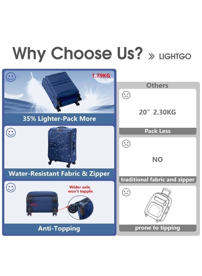 LIGHTGO 6947 cabin size Suitcase carry on Suitcase soft spinner luggage 20inch with TSA lock waterproof zipper travel case Navy color ultra-light case - Image 3