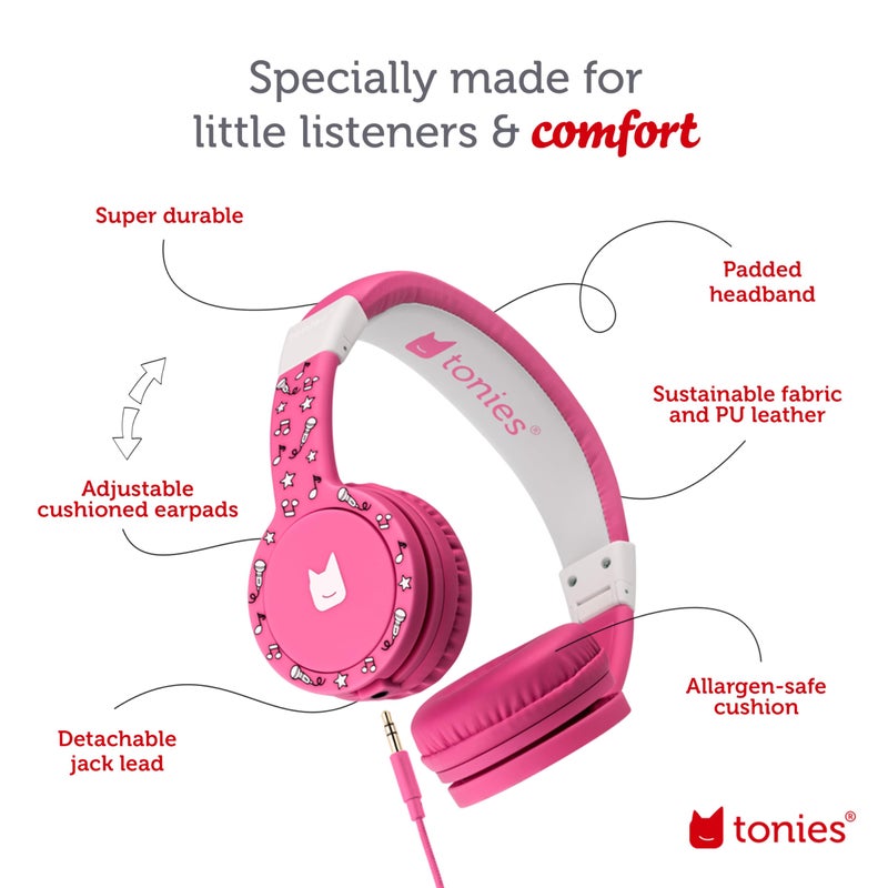 Tonies Foldable Wired Headphones for Kids - Comfortably Designed to fit On-Ear - Works with Toniebox and All 3.5mm Devices - Pink - Image 4