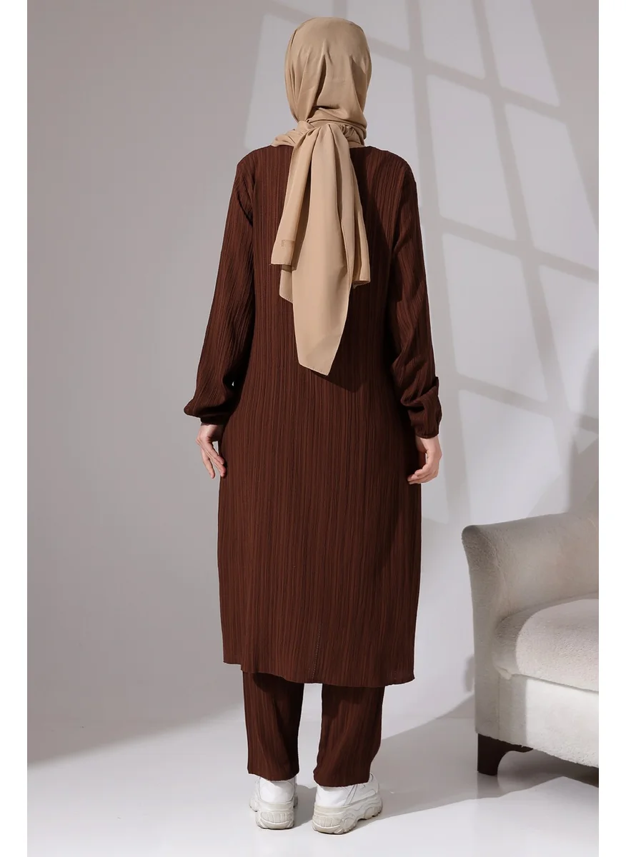 İhvan Ihvan Women's Crepe Fabric Hidden Zipper Two Piece Set Hajj Umrah Outfit Brown