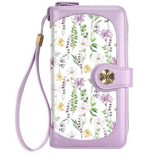 Coco Rossi Women Wallets Multi Card Case Wallet Clutch Wallet Card Holder Organizer Ladies Purse Wrist strap Purse, White Daisy - Image 1
