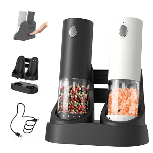 CircleJoy CIRCLE JOY Electric Salt and Pepper Grinder Set Automatic Salt and Pepper Mills Set with Easy-to-Carry Charging Base and LED Light, USB Rechargeable, Upgrade External Adjustable Coarseness - Image 1