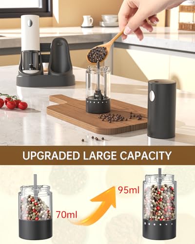 CircleJoy CIRCLE JOY Electric Salt and Pepper Grinder Set Automatic Salt and Pepper Mills Set with Easy-to-Carry Charging Base and LED Light, USB Rechargeable, Upgrade External Adjustable Coarseness - Image 5