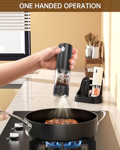 CircleJoy CIRCLE JOY Electric Salt and Pepper Grinder Set Automatic Salt and Pepper Mills Set with Easy-to-Carry Charging Base and LED Light, USB Rechargeable, Upgrade External Adjustable Coarseness - Image 4