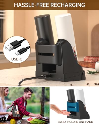 CircleJoy CIRCLE JOY Electric Salt and Pepper Grinder Set Automatic Salt and Pepper Mills Set with Easy-to-Carry Charging Base and LED Light, USB Rechargeable, Upgrade External Adjustable Coarseness - Image 3