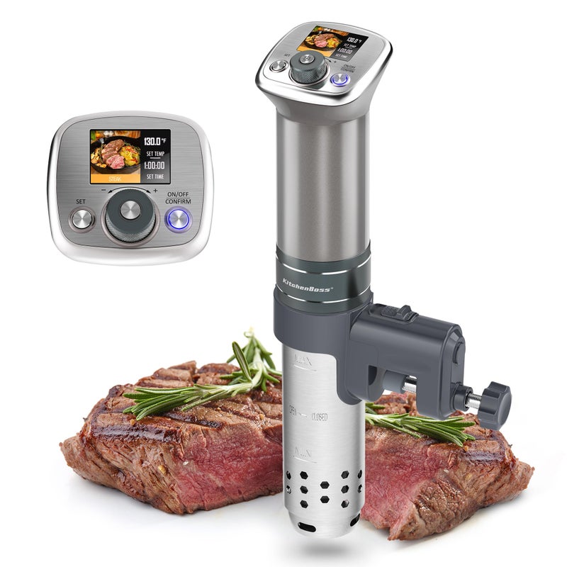 KitchenBoss KitchenBoss Sous Vide Cooker Machine UltraQuiet Builtin TFT Recipes IPX7 Waterproof Circulator Cooker Brushless DC Motor 1100 Watts Immersion Circulator Sous Vide Cooking Machine G320 Silver 