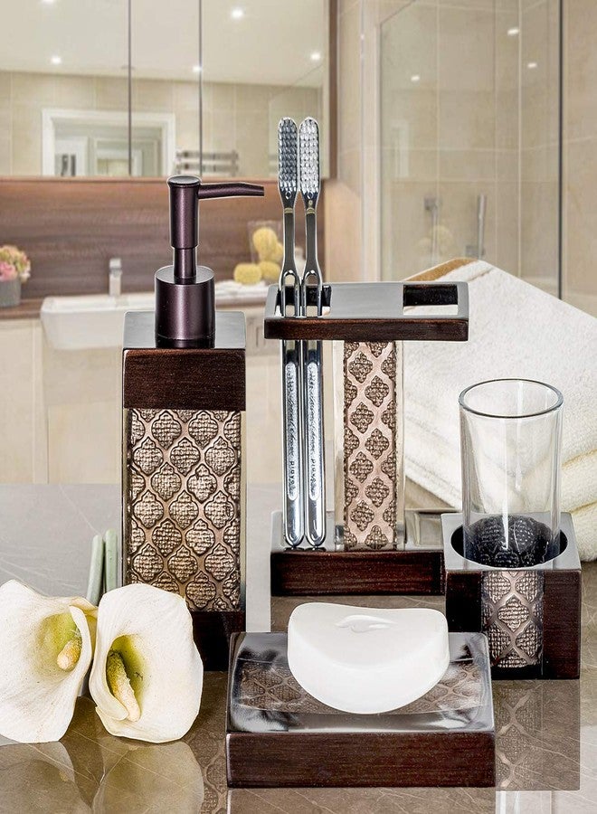 Creative Scents Dahlia Brown Bathroom Accessory Set Complete - Decorative 4 Piece Bathroom Sets Accessories Includes: Soap Dispenser, Toothbrush Holder, Tumbler and Soap Dish - Image 2