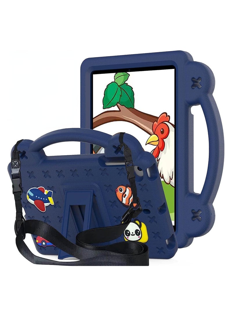 VKL حافظة مضادة للصدمات متوافقة مع آيباد برو 11 بوصة (2022/2021/2020/2018، الجيل الرابع/الثالث/الثاني/الأول)، غلاف للأطفال يمكن تخصيصه مع حامل قلم/مقبض/حامل/حزام كتف (أزرق داكن) - Image 1