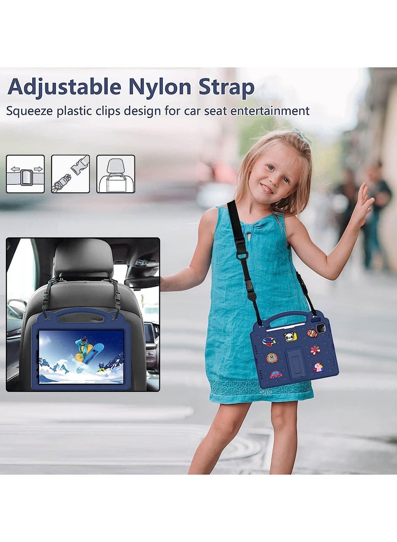 VKL حافظة مضادة للصدمات متوافقة مع آيباد برو 11 بوصة (2022/2021/2020/2018، الجيل الرابع/الثالث/الثاني/الأول)، غلاف للأطفال يمكن تخصيصه مع حامل قلم/مقبض/حامل/حزام كتف (أزرق داكن) - Image 2