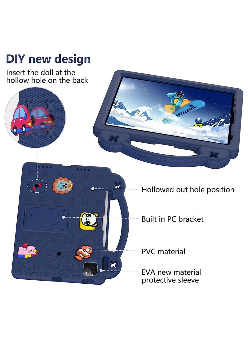 VKL حافظة مضادة للصدمات متوافقة مع آيباد برو 11 بوصة (2022/2021/2020/2018، الجيل الرابع/الثالث/الثاني/الأول)، غلاف للأطفال يمكن تخصيصه مع حامل قلم/مقبض/حامل/حزام كتف (أزرق داكن) - Image 3
