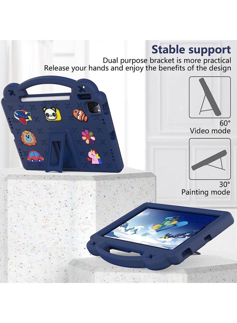 VKL حافظة مضادة للصدمات متوافقة مع آيباد برو 11 بوصة (2022/2021/2020/2018، الجيل الرابع/الثالث/الثاني/الأول)، غلاف للأطفال يمكن تخصيصه مع حامل قلم/مقبض/حامل/حزام كتف (أزرق داكن) - Image 4