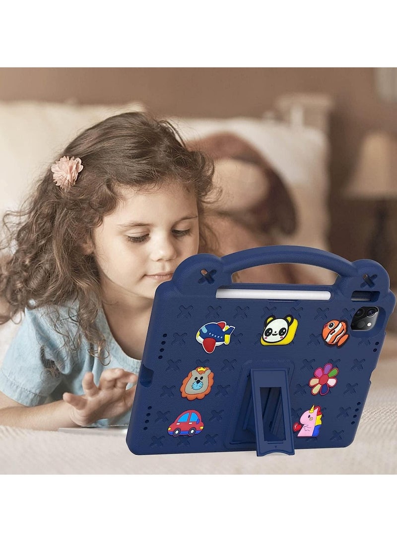 VKL حافظة مضادة للصدمات متوافقة مع آيباد برو 11 بوصة (2022/2021/2020/2018، الجيل الرابع/الثالث/الثاني/الأول)، غلاف للأطفال يمكن تخصيصه مع حامل قلم/مقبض/حامل/حزام كتف (أزرق داكن) - Image 5