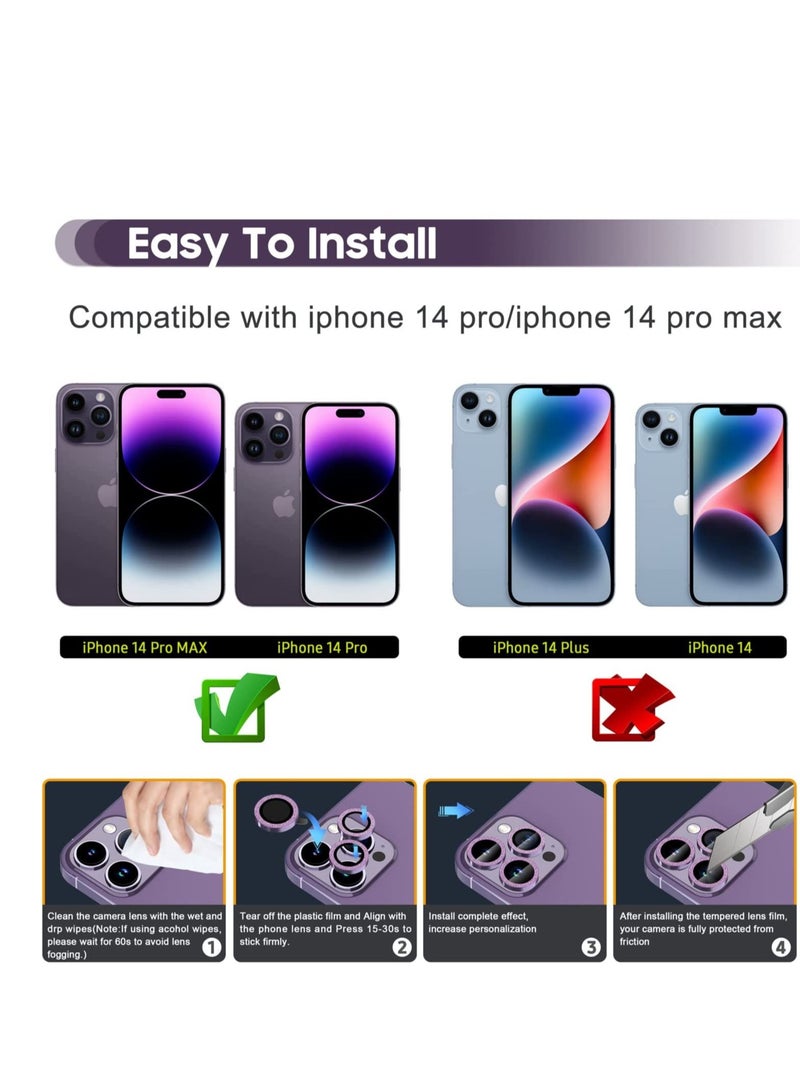 ELTRAZONE for iPhone 14 Pro 6.1 inch / 14 Pro Max 6.7 inch Camera Lens Protector, Camera Cover Tempered Glass for iPhone 14 Pro Max/for iPhone 14 Pro [Glitter Diamonds] - Bling -Purple - Image 4