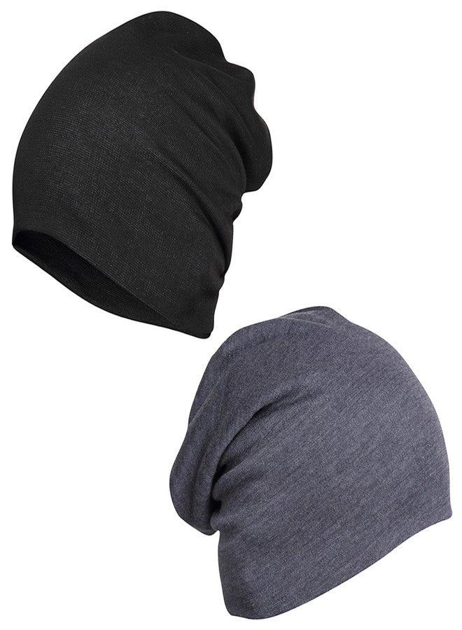 FabSeasons Cotton Slouchy Beanie and Skull Cap for Summer, Winter, Autumn & Spring Season. Combo Pack of 2 (Blue, Black) - Image 1
