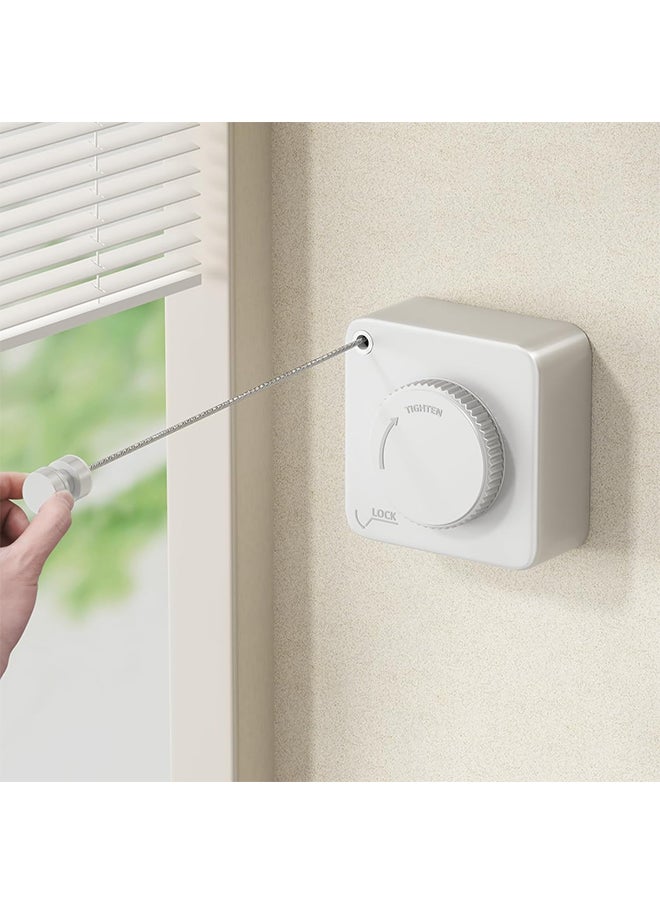 Hihonor - Retractable Clothesline, Indoor/Outdoor Clothesline, Anti-Sag Retractable Laundry Line, Stainless Steel Wall Mounted, No Hole Punching, for Home/Hotel (White, 4.8m) - Image 1