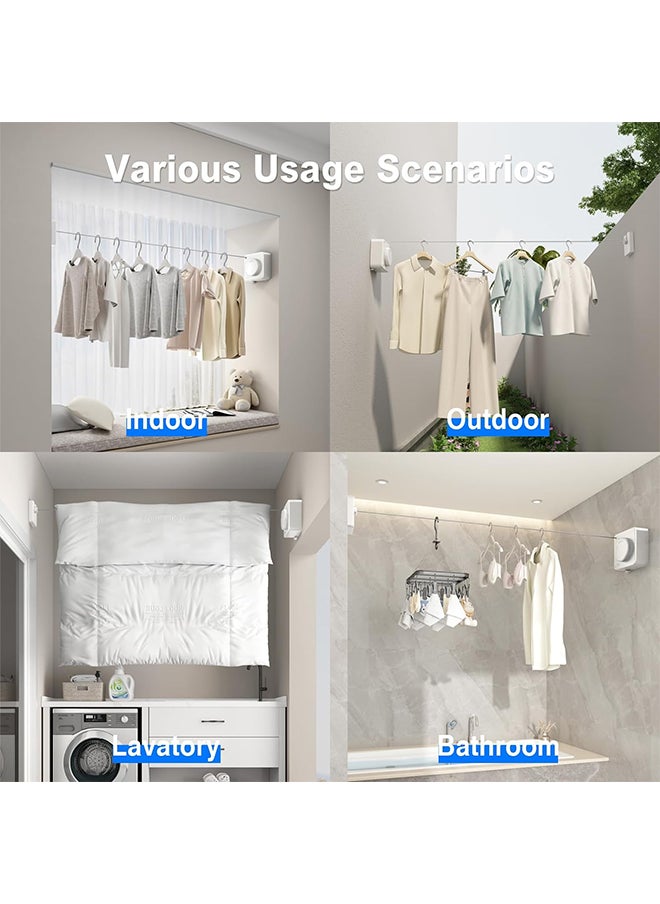 Hihonor - Retractable Clothesline, Indoor/Outdoor Clothesline, Anti-Sag Retractable Laundry Line, Stainless Steel Wall Mounted, No Hole Punching, for Home/Hotel (White, 4.8m) - Image 1