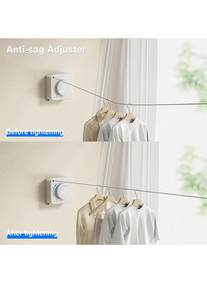 Hihonor - Retractable Clothesline, Indoor/Outdoor Clothesline, Anti-Sag Retractable Laundry Line, Stainless Steel Wall Mounted, No Hole Punching, for Home/Hotel (White, 4.8m) - Image 1
