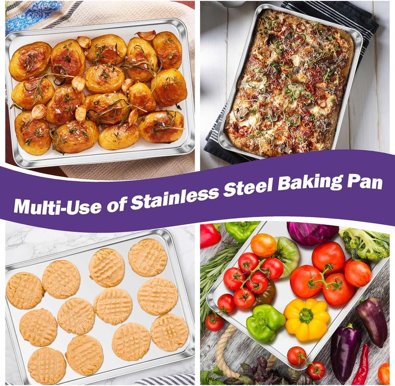 TeamFar Toaster Oven Pan Set of 2, Stainless Steel Toaster Oven Baking Tray Ovenware, 12.5’’x 9.5’’x1’’, Non Toxic & Healthy, Rust Free & Mirror Finish, Easy Clean & Dishwasher Safe - Image 4