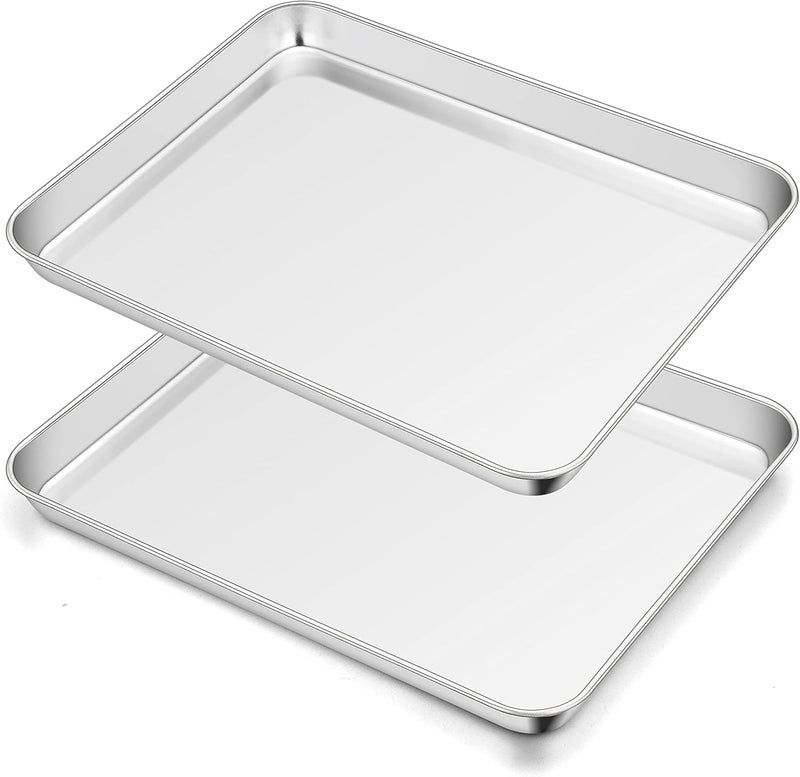 TeamFar Toaster Oven Pan Set of 2, Stainless Steel Toaster Oven Baking Tray Ovenware, 12.5’’x 9.5’’x1’’, Non Toxic & Healthy, Rust Free & Mirror Finish, Easy Clean & Dishwasher Safe - Image 1