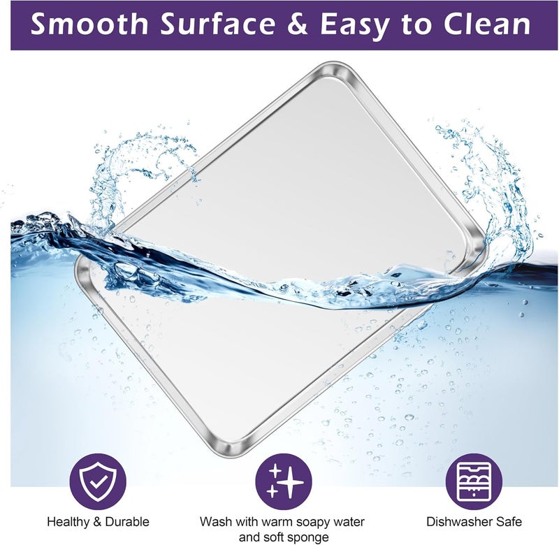 TeamFar Toaster Oven Pan Set of 2, Stainless Steel Toaster Oven Baking Tray Ovenware, 12.5’’x 9.5’’x1’’, Non Toxic & Healthy, Rust Free & Mirror Finish, Easy Clean & Dishwasher Safe - Image 5