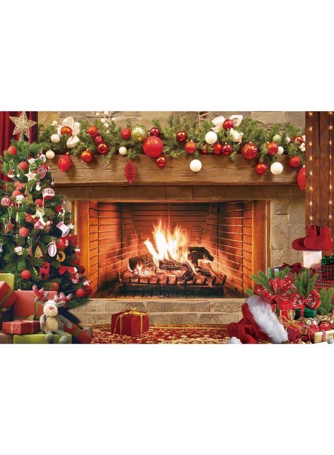 Msocio 10x8ft Polyester Fabric Christmas Fireplace Backdrop Vintage Xmas Tree Sock Background Photography for Kids Portrait Party Decorations Photo Studio Booth Props Decor Supplies - Image 1