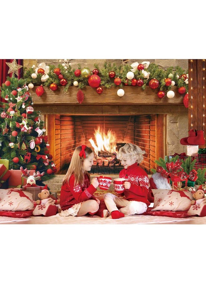 Msocio 10x8ft Polyester Fabric Christmas Fireplace Backdrop Vintage Xmas Tree Sock Background Photography for Kids Portrait Party Decorations Photo Studio Booth Props Decor Supplies - Image 4