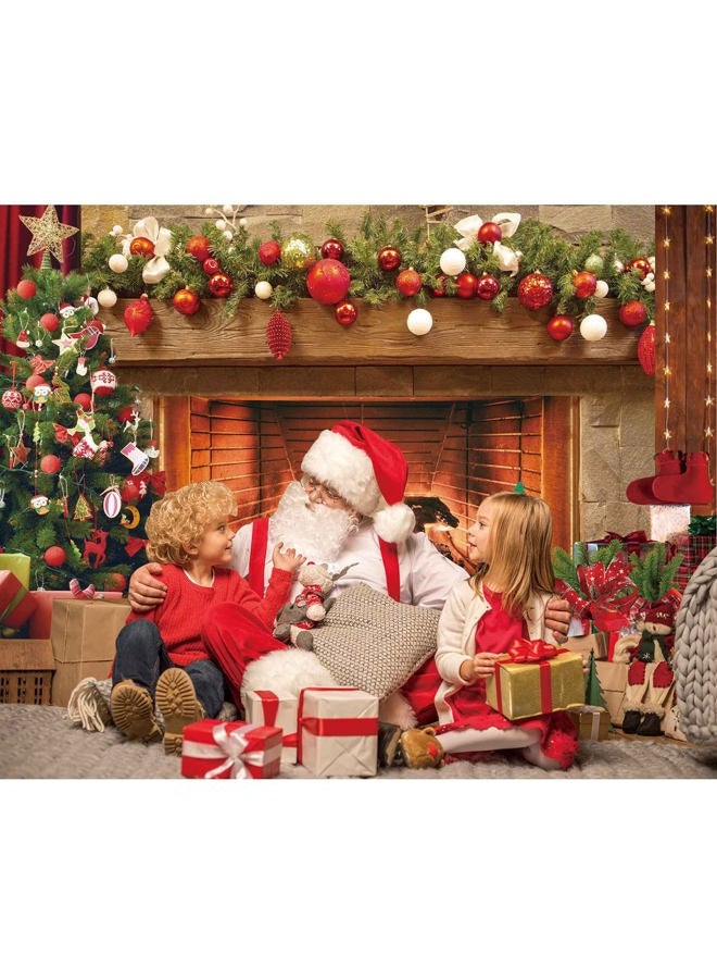 Msocio 10x8ft Polyester Fabric Christmas Fireplace Backdrop Vintage Xmas Tree Sock Background Photography for Kids Portrait Party Decorations Photo Studio Booth Props Decor Supplies - Image 3