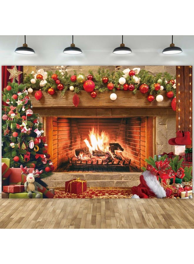 Msocio 10x8ft Polyester Fabric Christmas Fireplace Backdrop Vintage Xmas Tree Sock Background Photography for Kids Portrait Party Decorations Photo Studio Booth Props Decor Supplies - Image 2