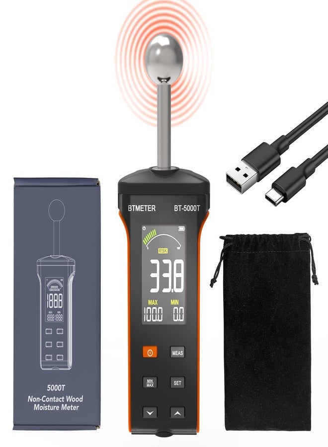 BTMETER Wood Moisture Meter - Pinless Moisture Detector Measur Depth 20-40mm Non-Destructive Moisture Tester with Masonry Spherical Sensor Sound Alarm LCD Display for Firewood Walls Flooring Concrete - Image 1