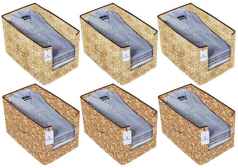 Kuber Industries Metallic Printed 6 Piece Non Woven Shirt Stacker Wardrobe Organizer Set Beige Golden Brown CTKTC034982 - Image 1