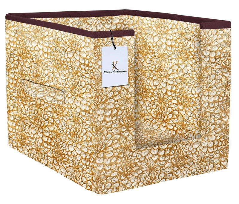 Kuber Industries Metallic Printed 6 Piece Non Woven Shirt Stacker Wardrobe Organizer Set Beige Golden Brown CTKTC034982 - Image 2