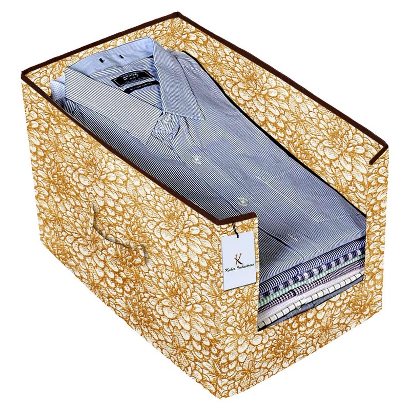 Kuber Industries Metallic Printed 6 Piece Non Woven Shirt Stacker Wardrobe Organizer Set Beige Golden Brown CTKTC034982 - Image 3