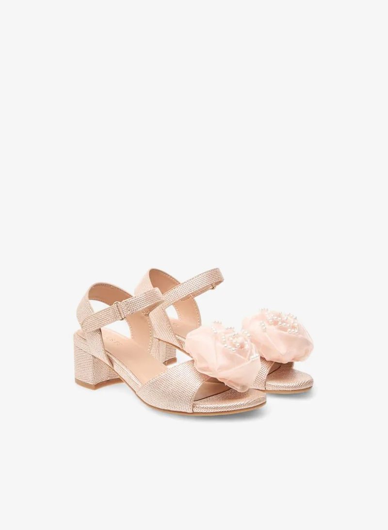 Celeste Girls Floral Applique Block Heel Sandals With Hook And Loop Closure Ramadan Collection