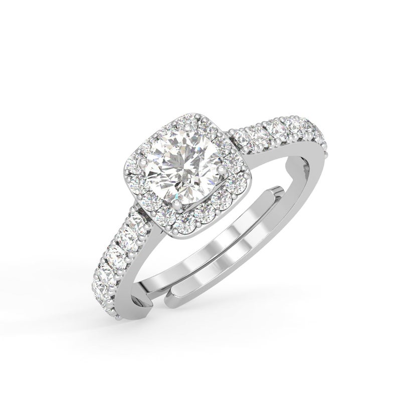 CLARA Pure 925 Sterling Silver Halo Solitaire Finger Ring with Adjustable Band | Gift for Women Girls Wife Girlfriend | Swiss Zircon Rhodium Plated - Image 1