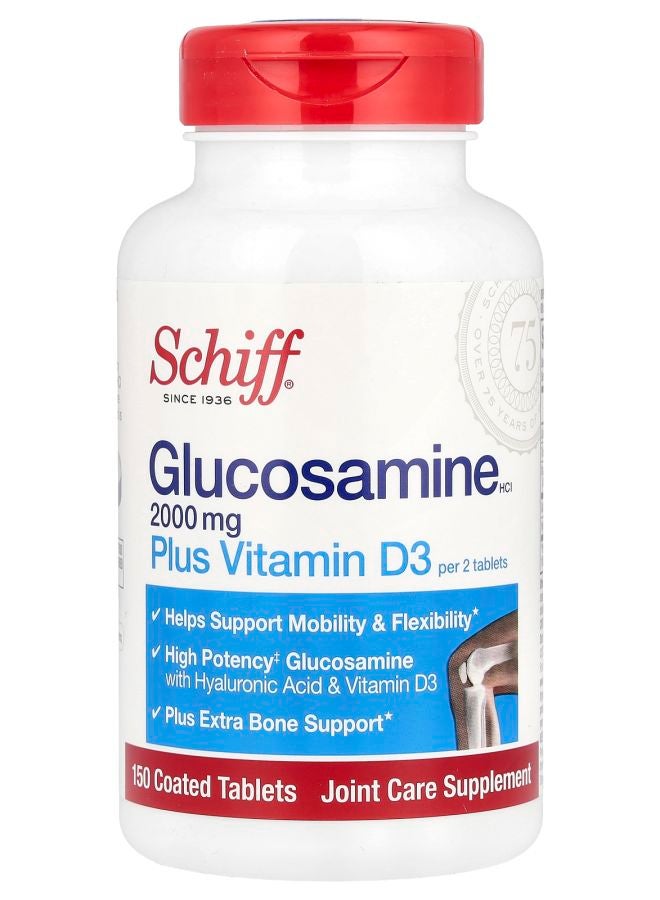 Schiff Glucosamine HCl Plus Vitamin D3 2000 mg 150 Coated Tablets (1000 mg per Tablet)
