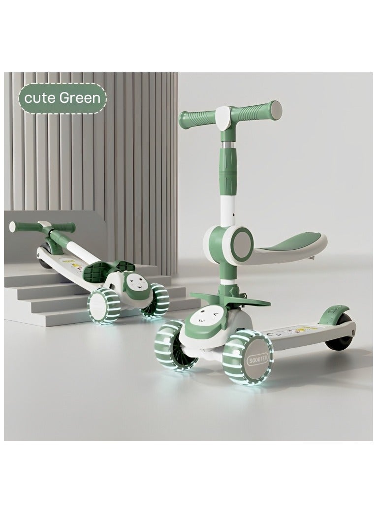 3 Wheel Kids Scooter with LED Light Up Wheels and Music for Toddlers Girls and Boys 4 Adjustable Handlebar Heights Tilt Steering Wide Deck for Kids Ages 2-12 - Green - Image 1