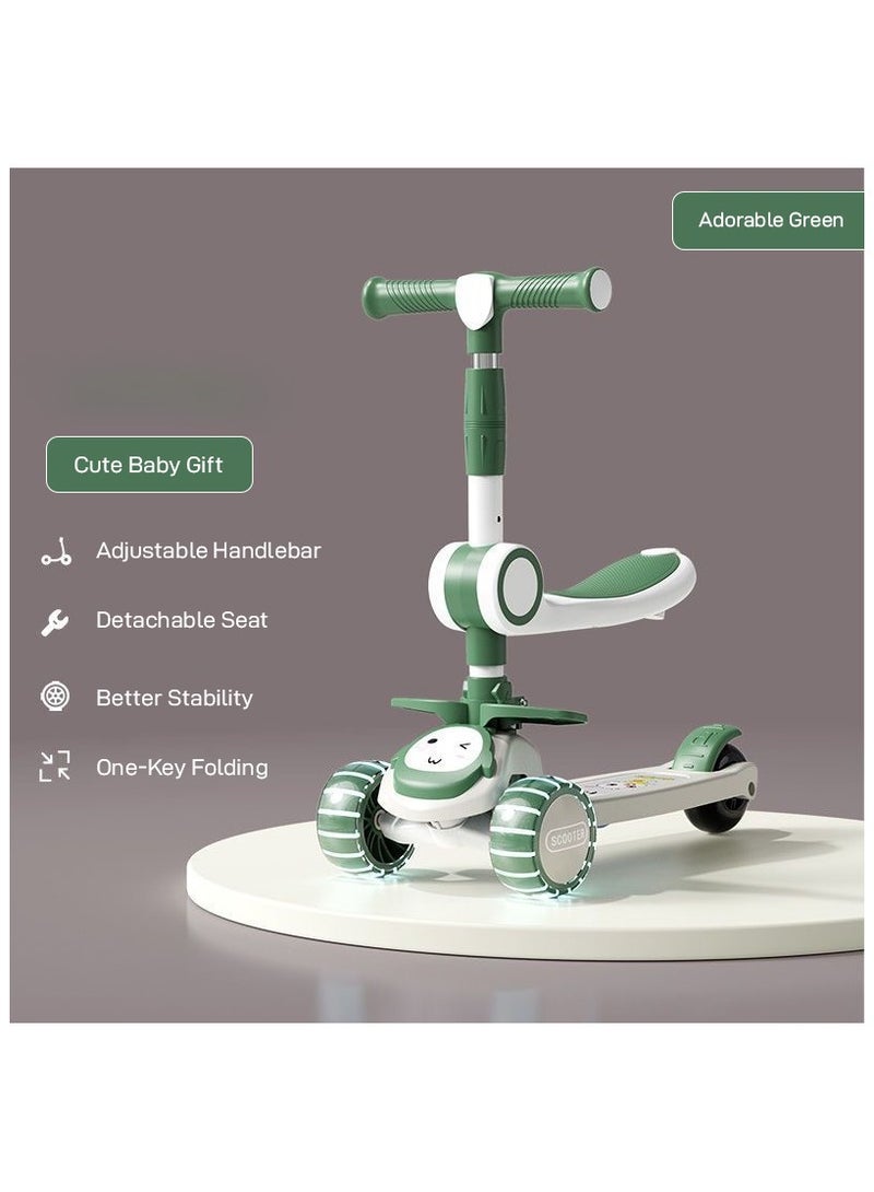 3 Wheel Kids Scooter with LED Light Up Wheels and Music for Toddlers Girls and Boys 4 Adjustable Handlebar Heights Tilt Steering Wide Deck for Kids Ages 2-12 - Green - Image 2