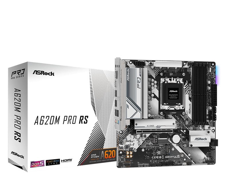 ASRock A620M Pro RS Socket AM5 MicroATX Motherboard Supports AMD Ryzen 900080007000 Series DDR5 7200 OC 621 Power Phase Dual M2 Dual USB TypeC - Image 2