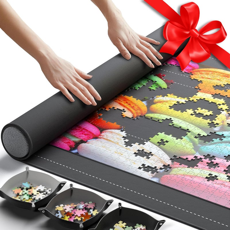 Newverest The Original Newverest Jigsaw Puzzle Mat Roll Up, Saver Pad 46â€ x 26â€ Portable Keeper Up to 1500 Pieces with Non-Slip Rubber Bottom & Smooth Top + 3 Puzzle Sorting Trays & Travel-Friendly Storage Bag - Image 1