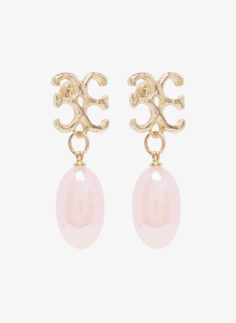 ELLA Pink With Gold Accent Drop Down Earrings - Image 2